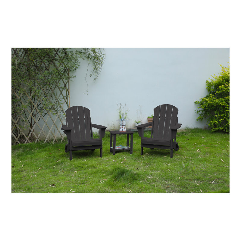 Folding Adirondack Chair with Side Table, 3-Piece Adirondack Chair Set with Wood Texture, (includes 2 Chairs and 1 Table)