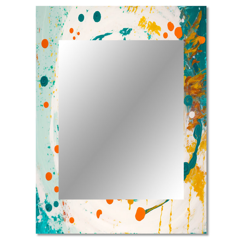 Mariage en spirale d'ambre électrique et de sarcelle - miroir abstrait en spirales, miroir mural décoratif doré, impression d'art en métal