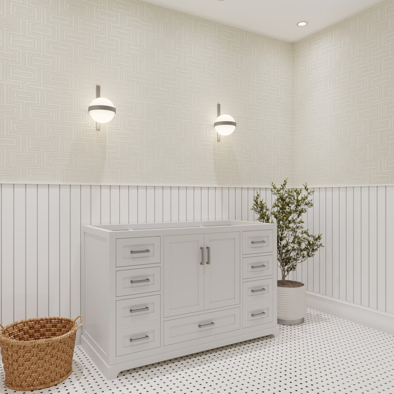Maya 48'' White Pinewood Bathroom Vanity Base with Drawers