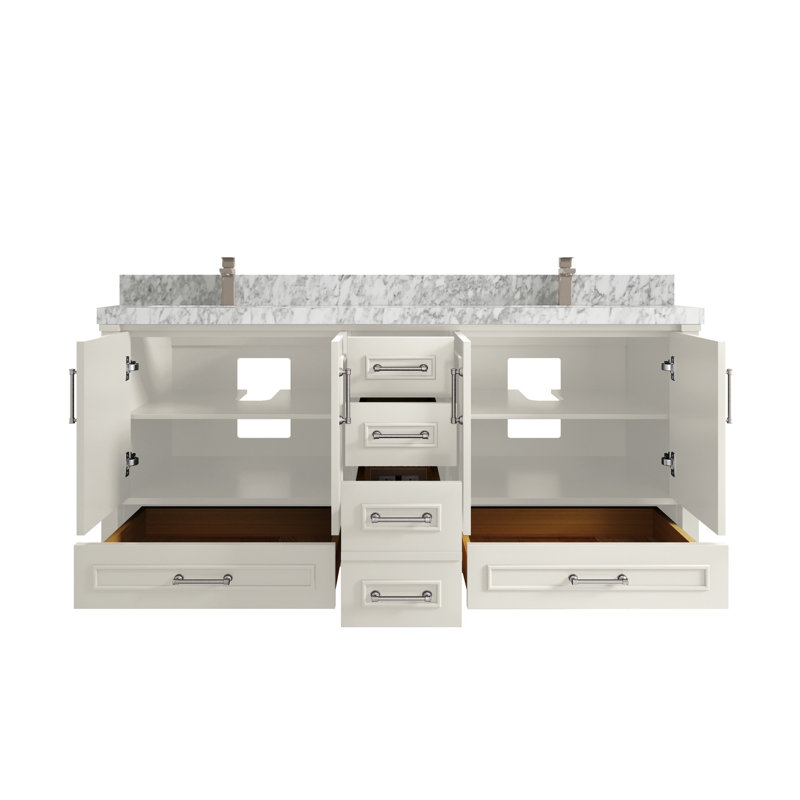 Meuble-lavabo double 72 po avec comptoir Aberdeen, Marbre de Carrare