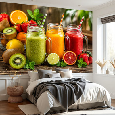 Papier peint adhésif peler et coller Smoothies aux fruits et légumes sains Papier autocollant amovible pour décoration de salon Chambre à coucher H 69 po x l 96 po