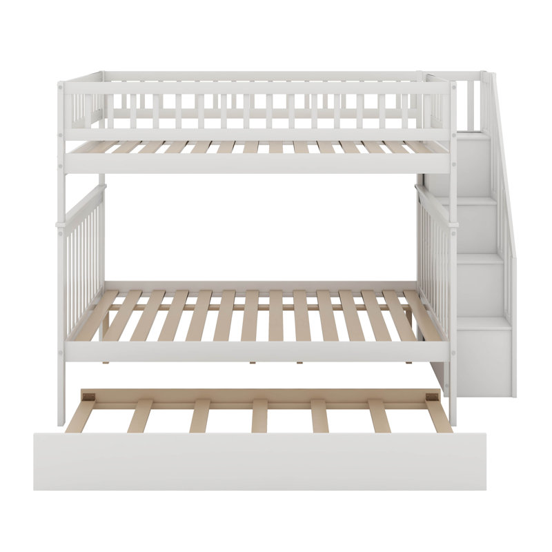 Full Over Full Bunk Bed With Trundle, White