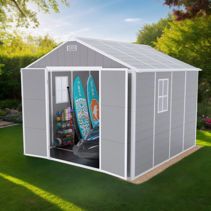 Waterproof Storage Shed, Strong PP Material, Rust & UV Proof, 12mm Thick Board, HD Window, Floor Included