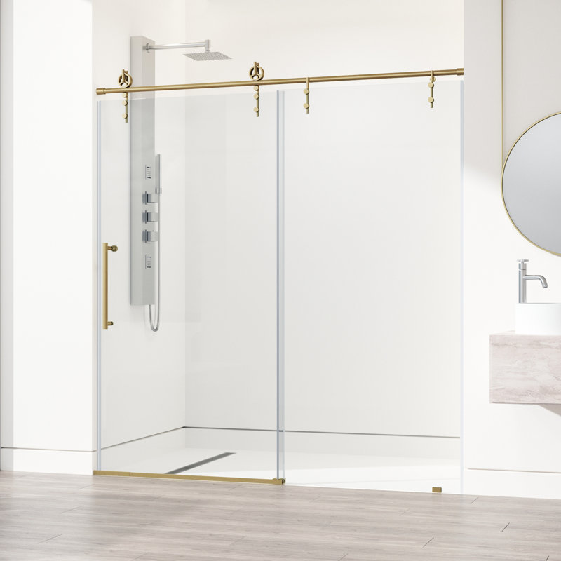 Hamilton 56-60" W x 78" H Sliding Frameless Shower Door with 3/8" Clear Glass, Matte Brushed Gold