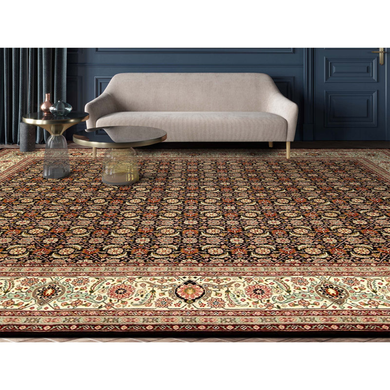 High-Quality Hand-Knotted Black And Ivory Area Rug