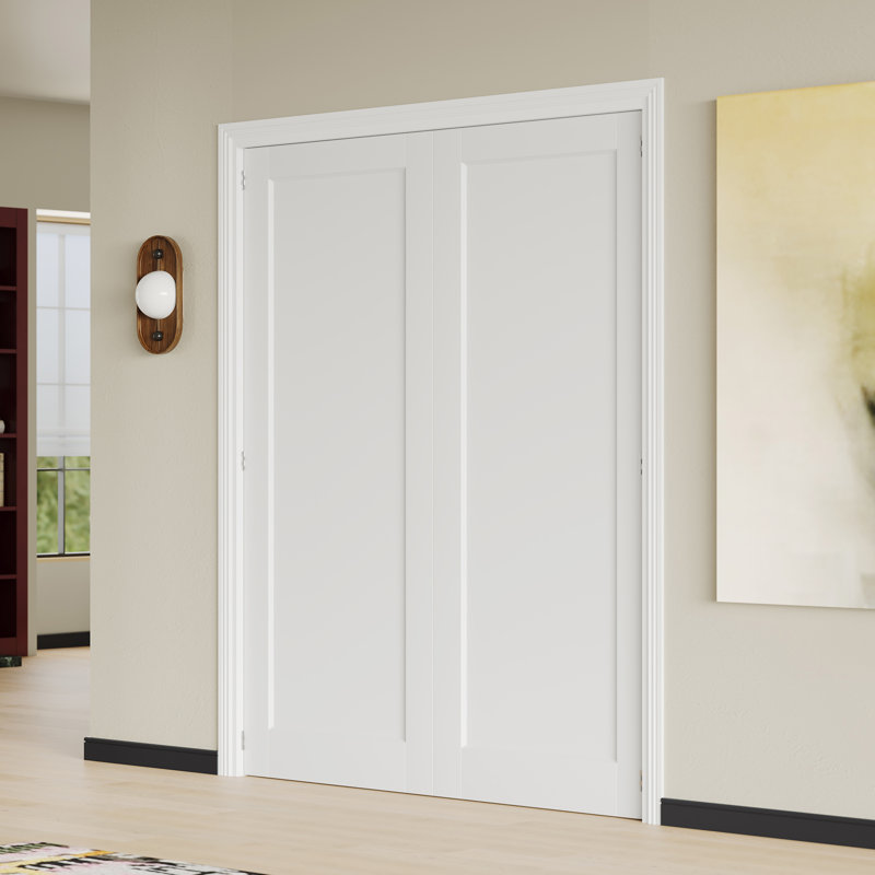 Interior Double Door Slab with Matching Frame - 1-Panel Shaker Style White MDF Interior Pantry Door, 48" x 80"