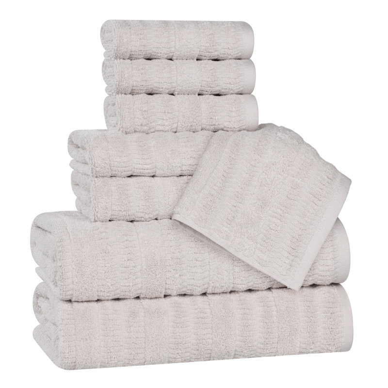 Mika Smart Twist Viscose Cotton Blend Medium Weight Solid Textured Ribbed 8 Piece Towel Set, Silver