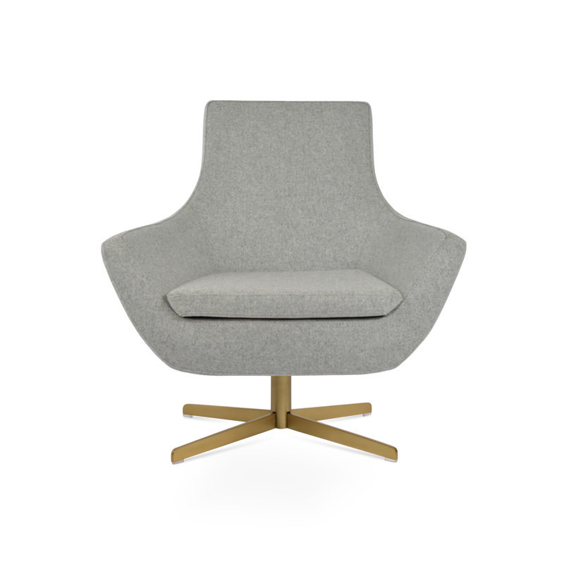 Rebecca 4 Star Swivel Lounge Chair, Silver Wool, Brass