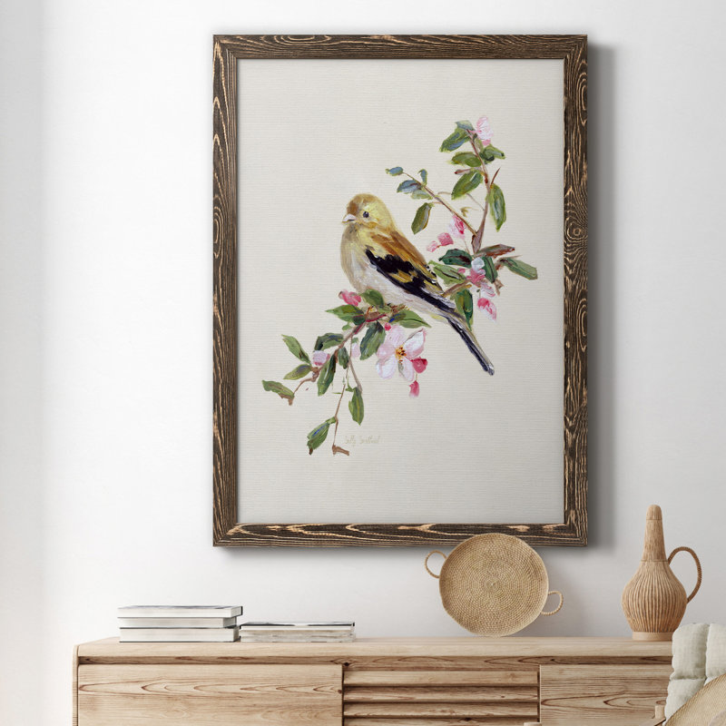 Spring Song Pine Grosbeak - cadre photo, impression sur toile, H 24 po x l 18 po x P 1,5 po, Toile avec cadre noyer