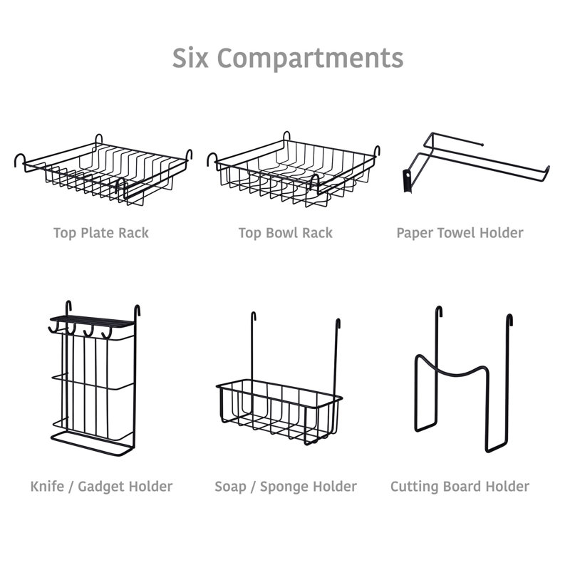 Black Carbon Steel Over-the-Sink 2-Tier Dish Drying Rack