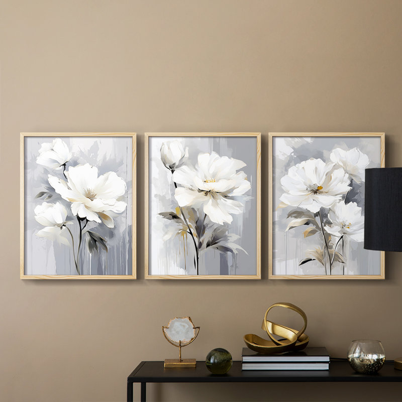 Étude florale CXLVI -Set de 3 estampes giclées encadrées -Prêt à, H 10 po x l 8 po, Natural Framed