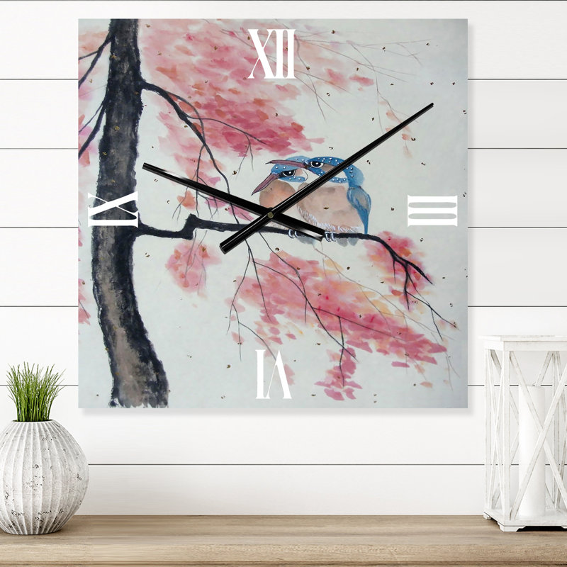 Deux martin-pêcheurs assis sur une branche en fleurs - Horloge murale traditionnelle, Grand