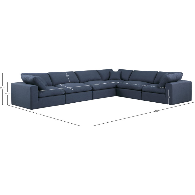 Canapé modulaire 6 pièces rembourré, Tissu texturé en lin bleu marine