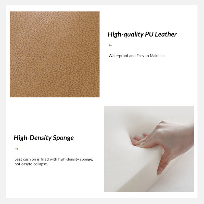 Bittoo 55.5"W Tufted Genuine Leather Bench , Camel