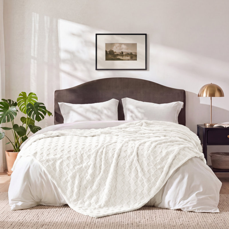 Couverture polaire à carreaux Bedsure, décoration mignonne pour la maison, 152 cm × 203 cm, Lit simple, Blanc
