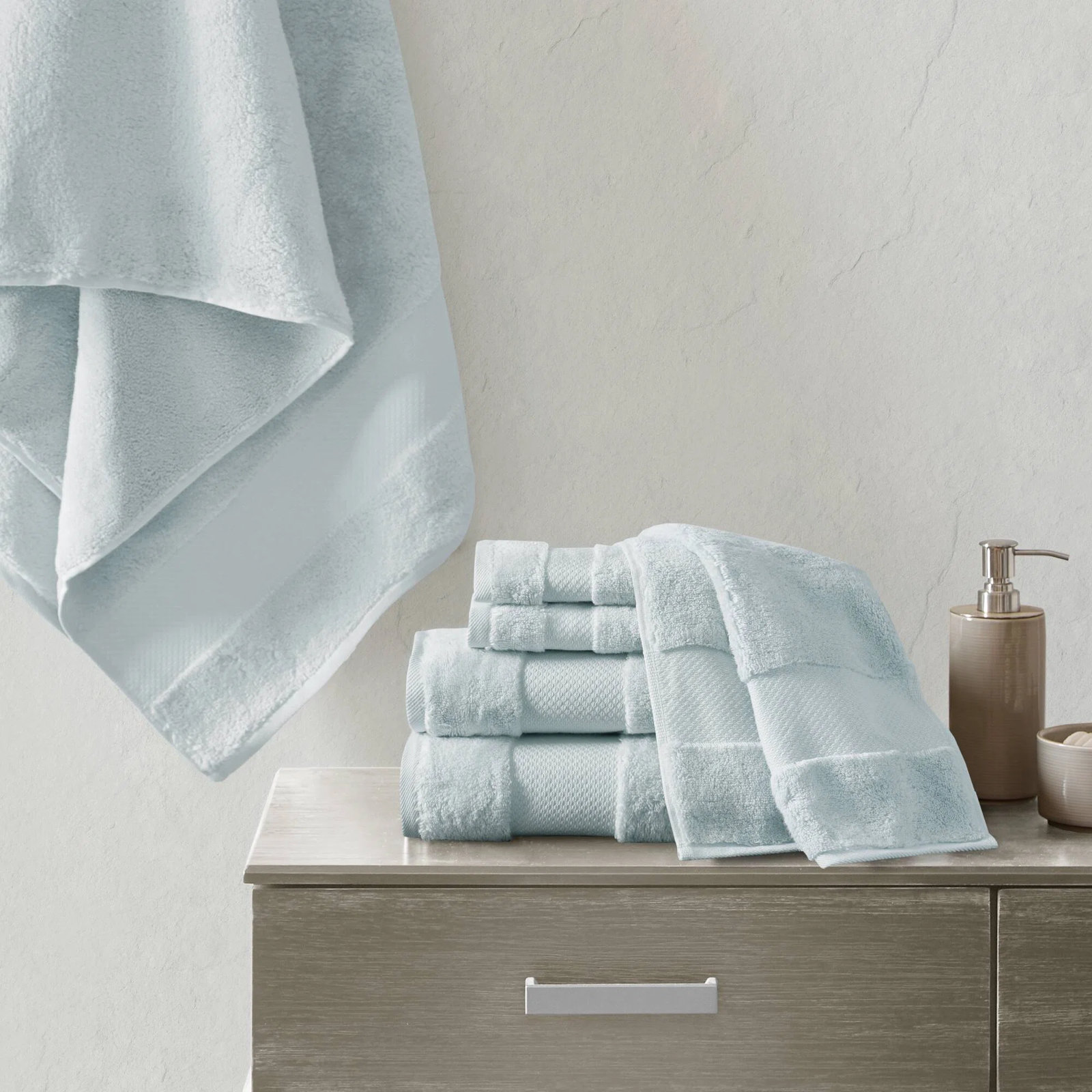 Turkish Cotton Quick-Dry Towel Set, Light Blue, 6 Piece Towel Set