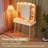 Small Vanity Desk With Mirror And Lights, Big-Capacity Storage And Sliding Mirror, Vanity Set With Two Fluted Drawers, 3 Lighting Colors Makeup Dressing Table(White)