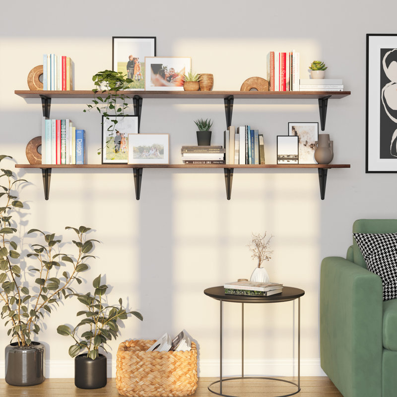 Tablettes murales en bois rustique de 60 pouces de long, tablette flottante pour chambre à coucher, salon, cuisine, 1 pièce, finition brûlée