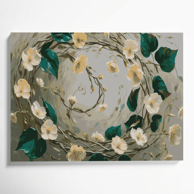 «Botanical Honeysuckle», art mural sur toile beige, H 11 po x l 14 po