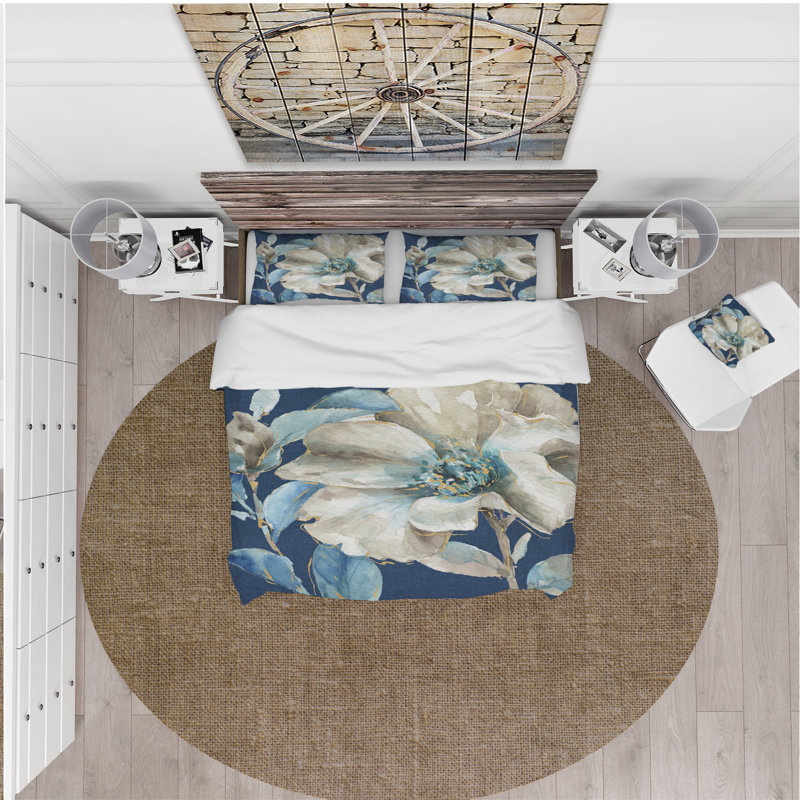 Indigold Watercolor Flower I - Ensemble de housse de couette Farmhouse - Microfibre de polyester