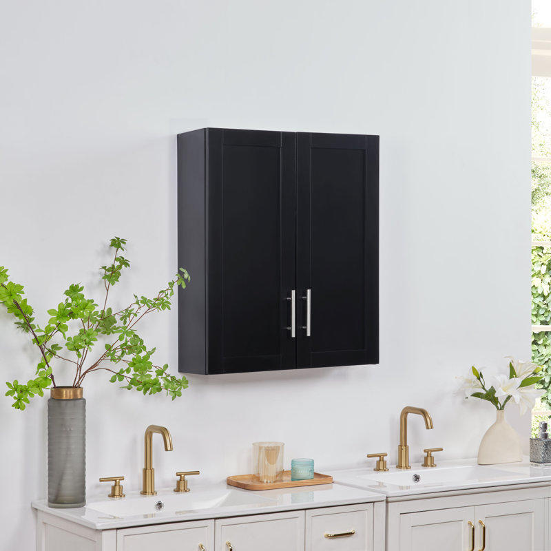Armoire suspendue en bois avec portes et tablettes, rangement de salle de bain mural, armoire à pharmacie polyvalente (l 24 po x H 30 po)