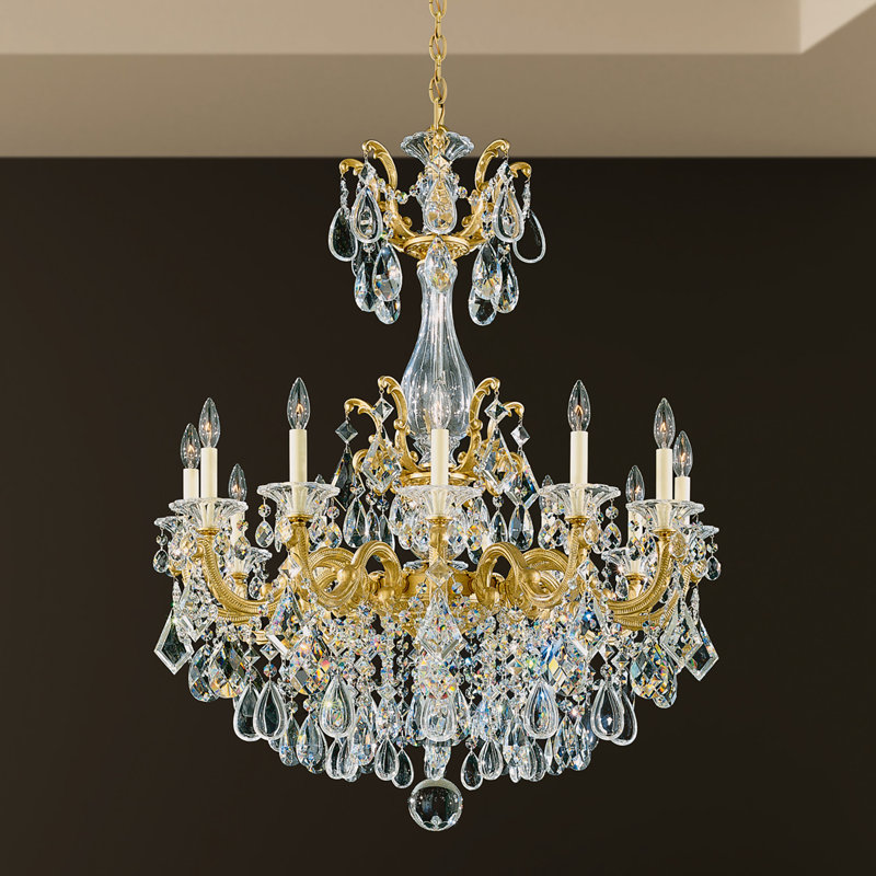 La Scala 12 - Light Glass Chandelier, Heirloom Gold, Handcut Clear
