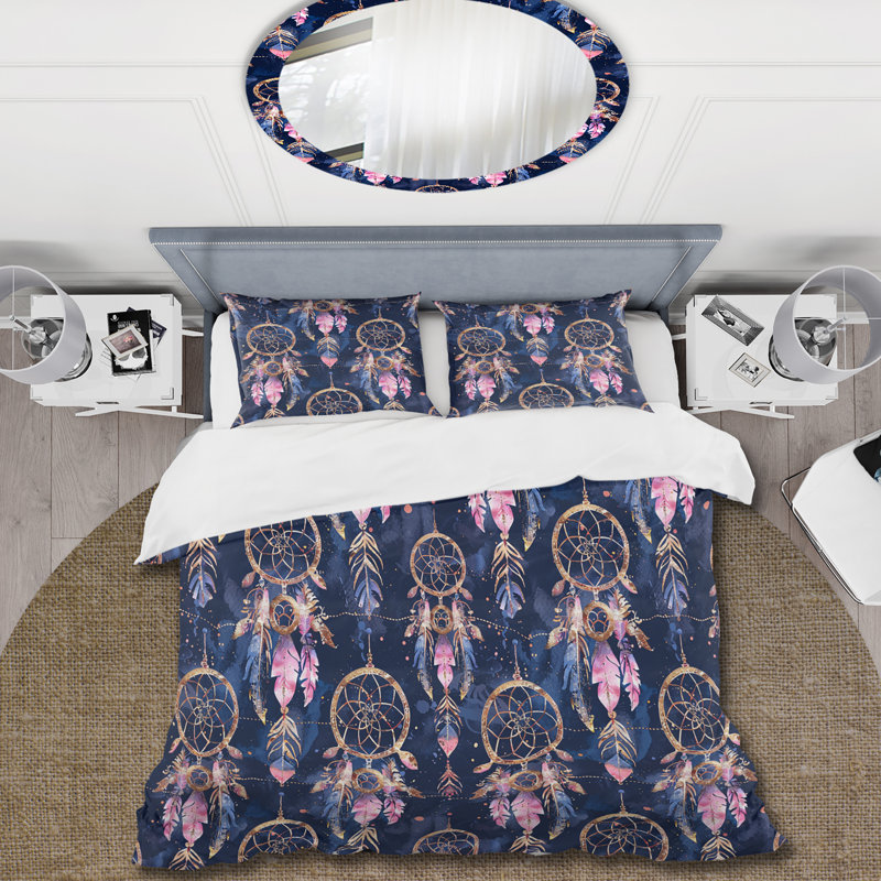 Ensemble de housse de couette Boho rose doré et bleu Dreamcatcher II - Boho