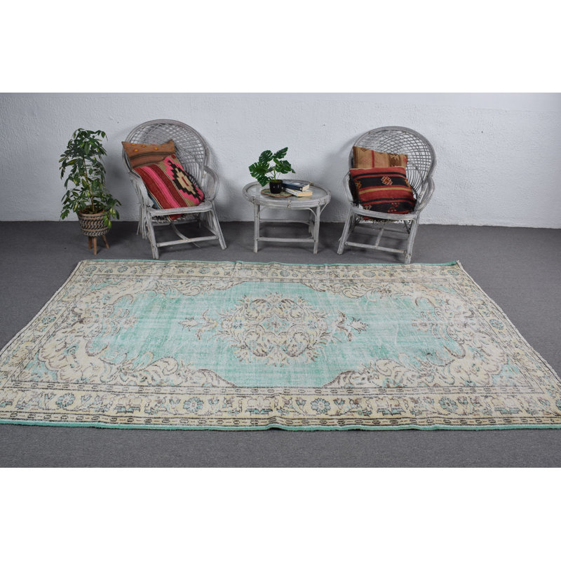 Grand tapis turc anatolien beige rétro idéal pour rehausser l'esthétique du salon