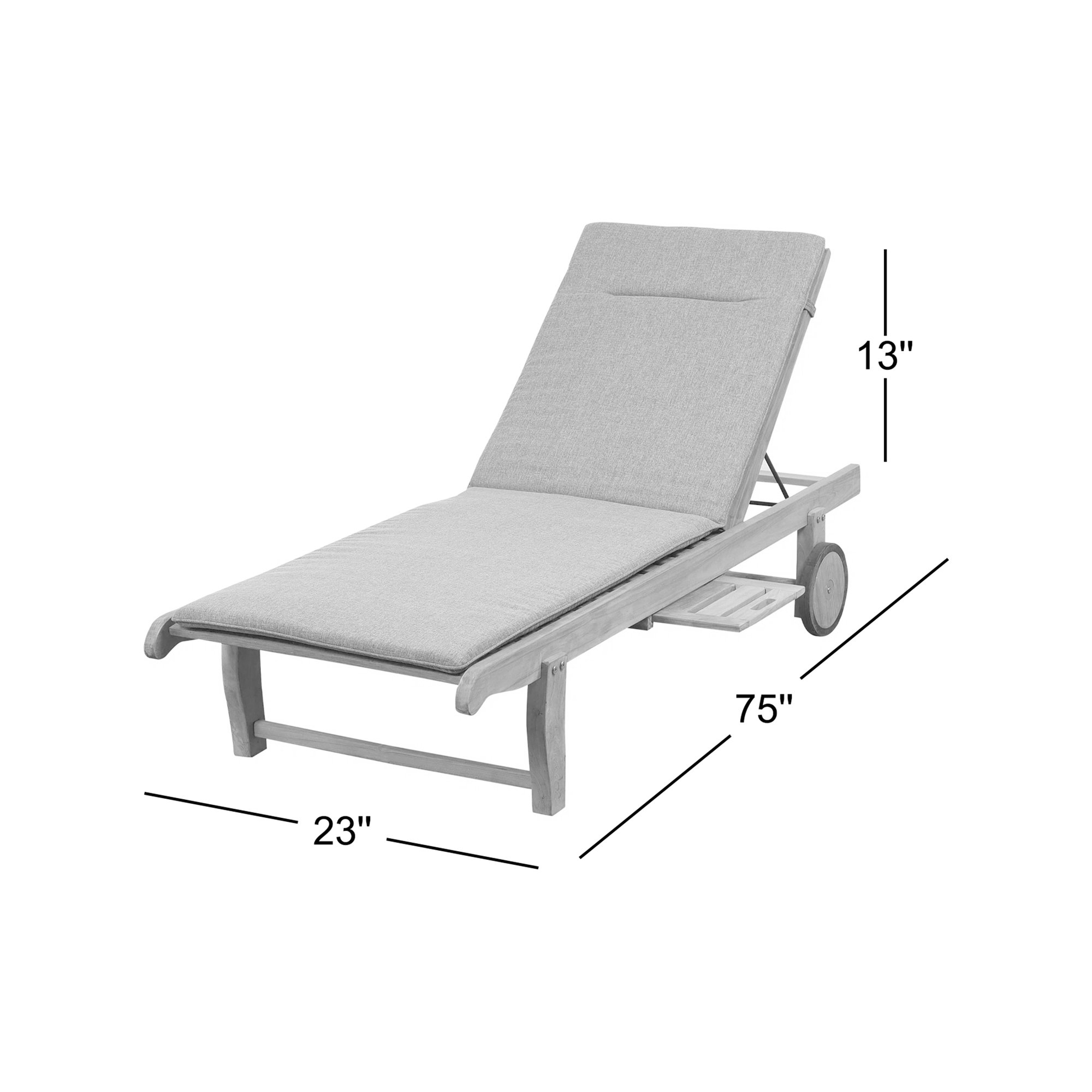 23'' Outdoor Wood Chaise Lounge, Grey