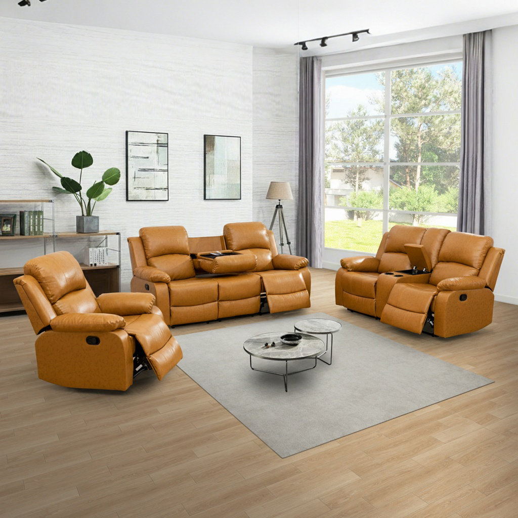 Red Barrel Studio® Leather Recliner Sofa Set,Leather Reclining Couch ...