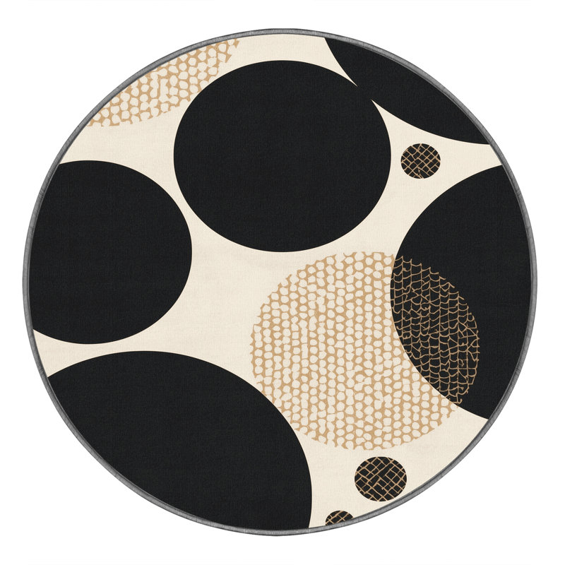 Machine Washable Patterns And Textures Modern Geometric Rug in Gray – Gray Binding, 7' Round