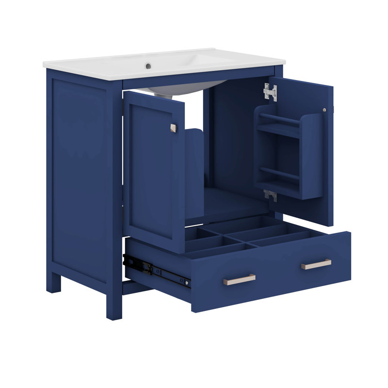 Bathroom Vanity With Single Sink, Bathroom Storage Cabinet With 2 Doors And A Drawer, Blue