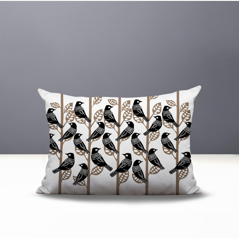 Oreiller rectangulaire intérieur / extérieur Tanza Bird, Rectangle H 14 po x l 20 po, Noir