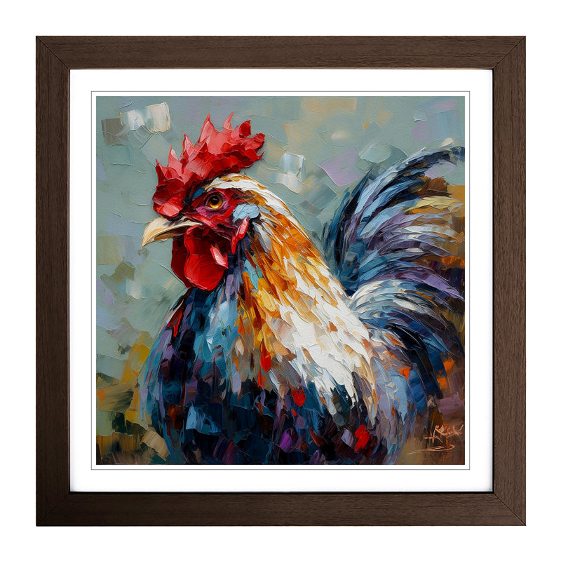 Rooster Palette Knife No.3 1 Piece Single Picture Frame Wall Art, Walnut
