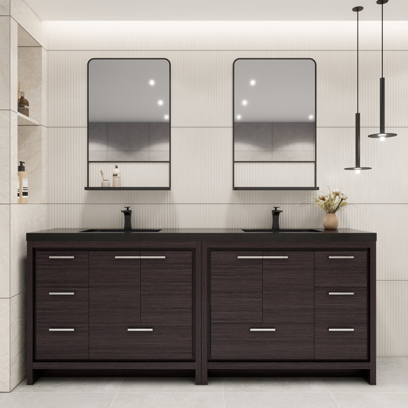 Ensemble de meuble-lavabo double 84 po Brayla, Chêne noir gris