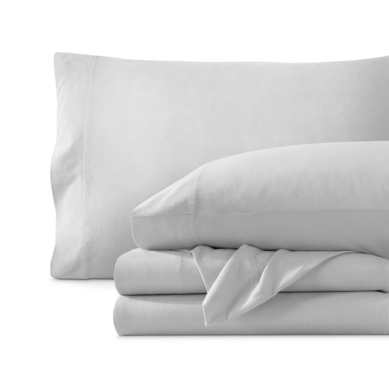 Organic Cotton Jersey Sheet Set, King Sheet Set + Fitted Sheet + 2 Pillowcases, Cloud Gray