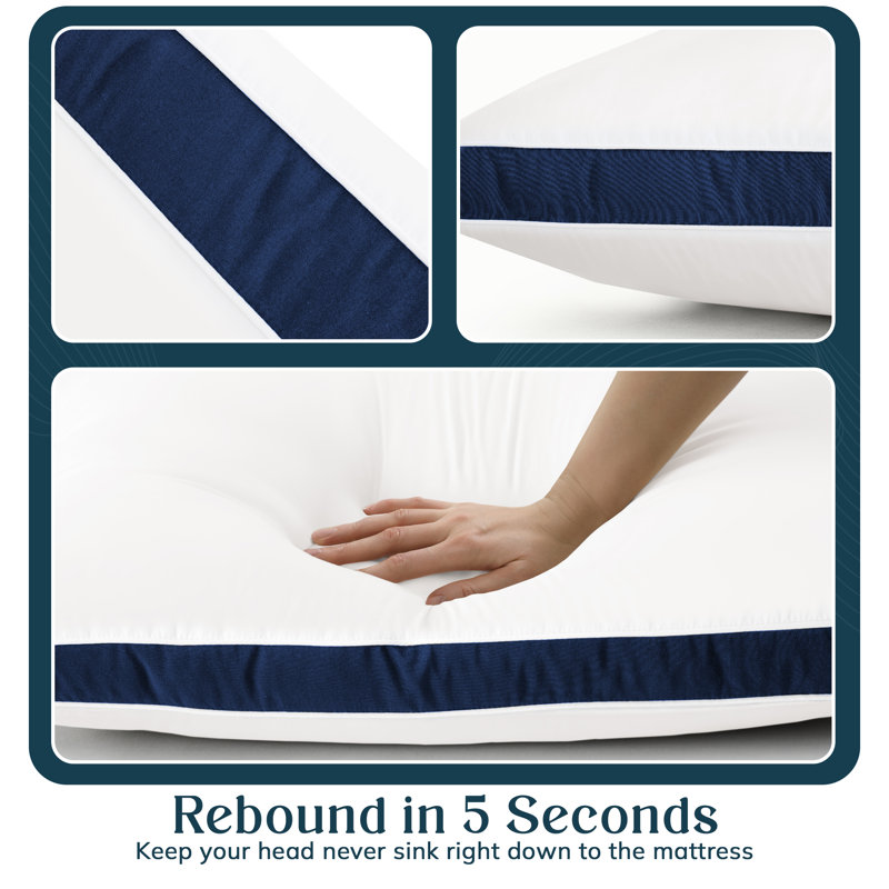 Fiber Pillow, Queen, White/Navy