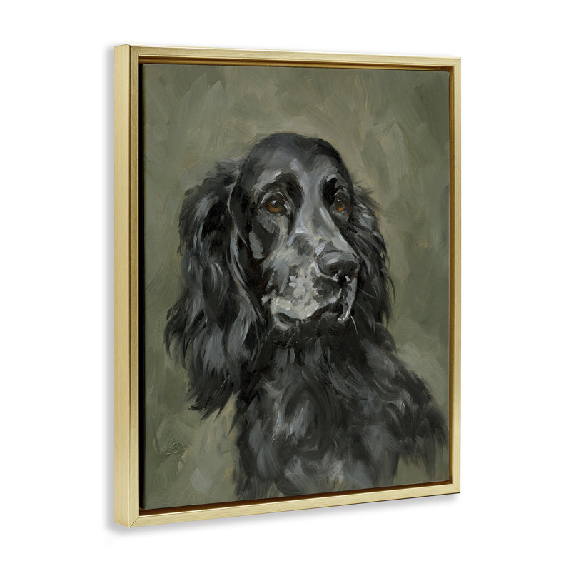 «Black Cocker Spaniel» par Victoria Barnes, Cadre flottant métallique doré, H 21 po x l 17 po