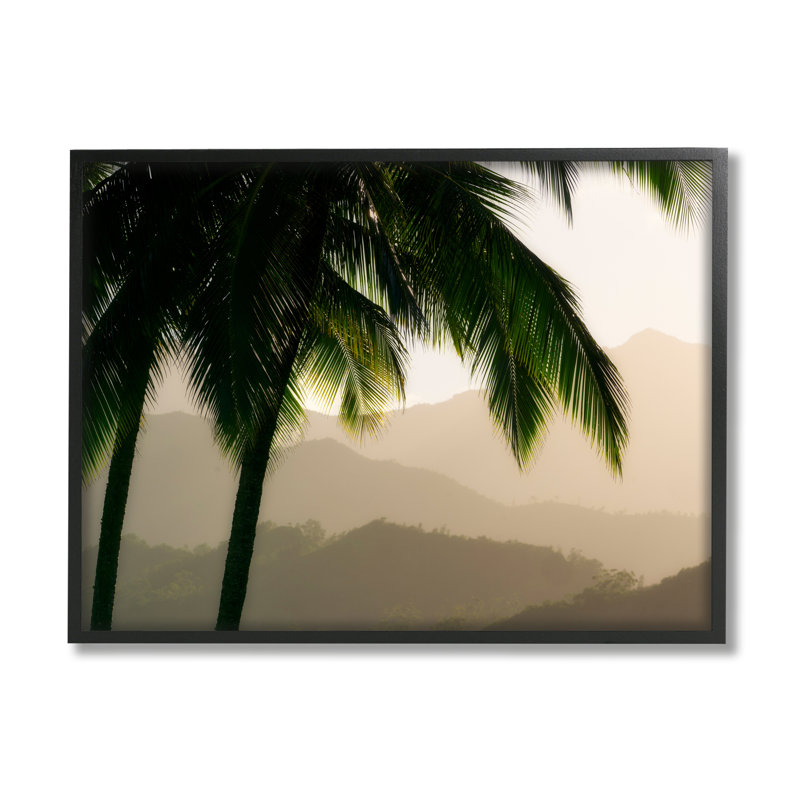 Palm Trees at Sunrise Landscape Black Framed Canvas Print