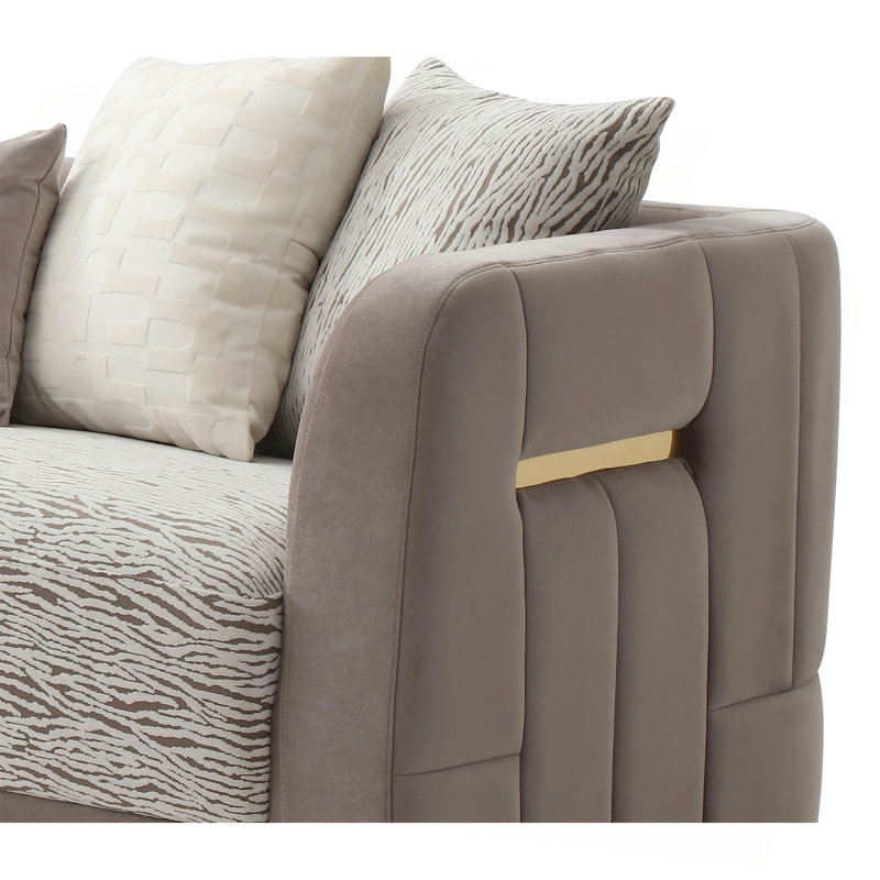 Canapé Teddy, 91" W, Light beige Velvet, Gold