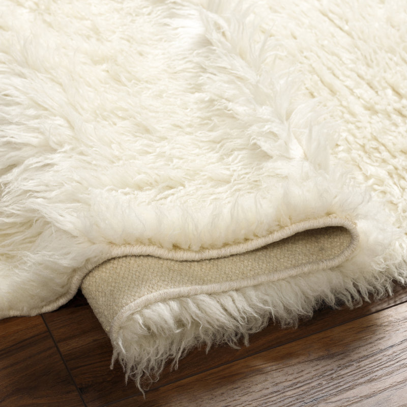 Rectangle Shirlee Hand-Knotted Wool Area Rug in Ivory, Rectangle 9' x 12'