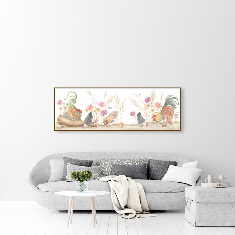 The Plot Chickens Painting by Allison Cosmos, Espresso, 25.75" H x 73.75" W