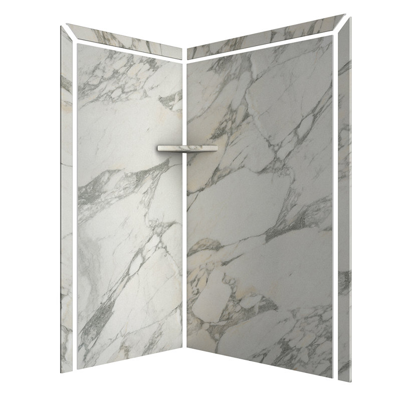 Contour de douche à 2 panneaux FlexStone Elegance l 48 po x P 36 po x H 80 po Calcutta Gold, Or Calcutta