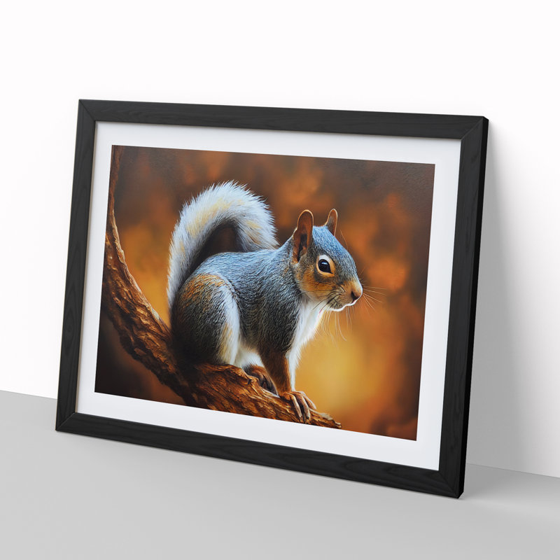 Autumn Squirrel - Single Picture Frame Print, Black Framed, 34cm H x 46cm W x 2cm D