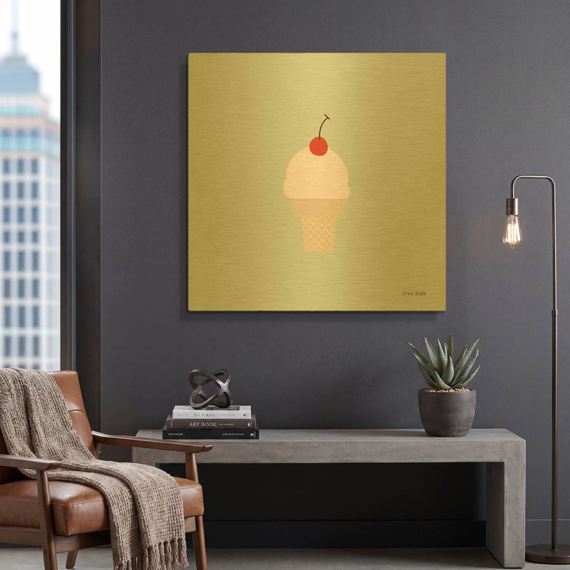« Cornet de glace II » par Ann Kelle, tableau mural en métal doré, 91,4 cm x 91,4 cm, 36 po x 36 po