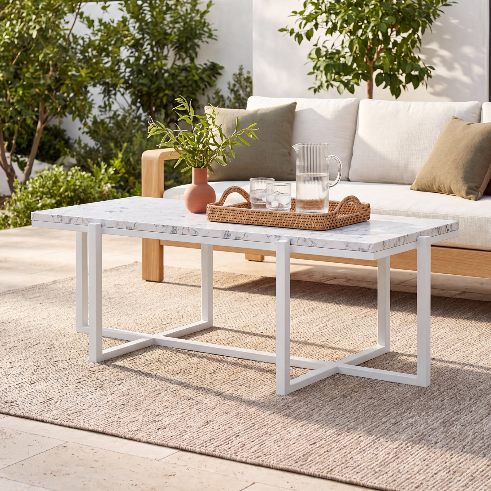Megara 52'' Marble Outdoor Coffee Table