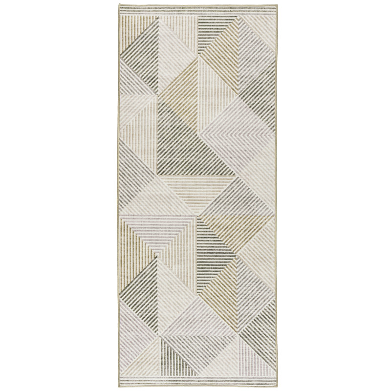 Jahree Miles Modern Geometric Machine Washable Area Rug, Runner 2'6" x 8', Beige