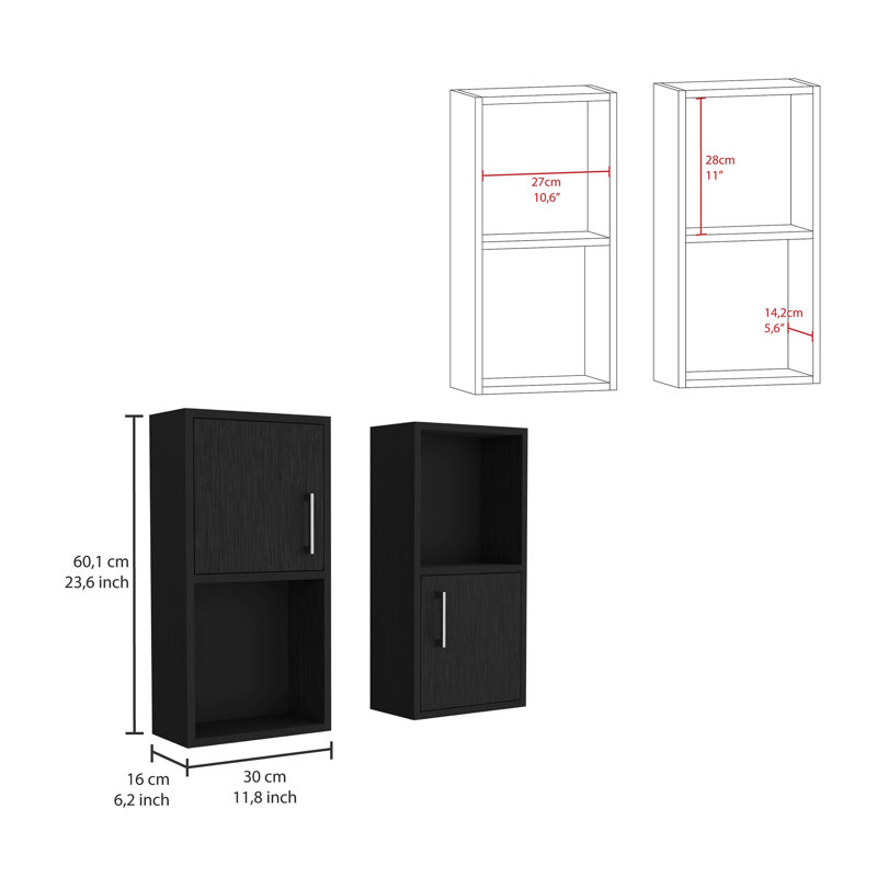 Armoire à pharmacie murale avec rangement ouvert et fermé 2 pièces Oba