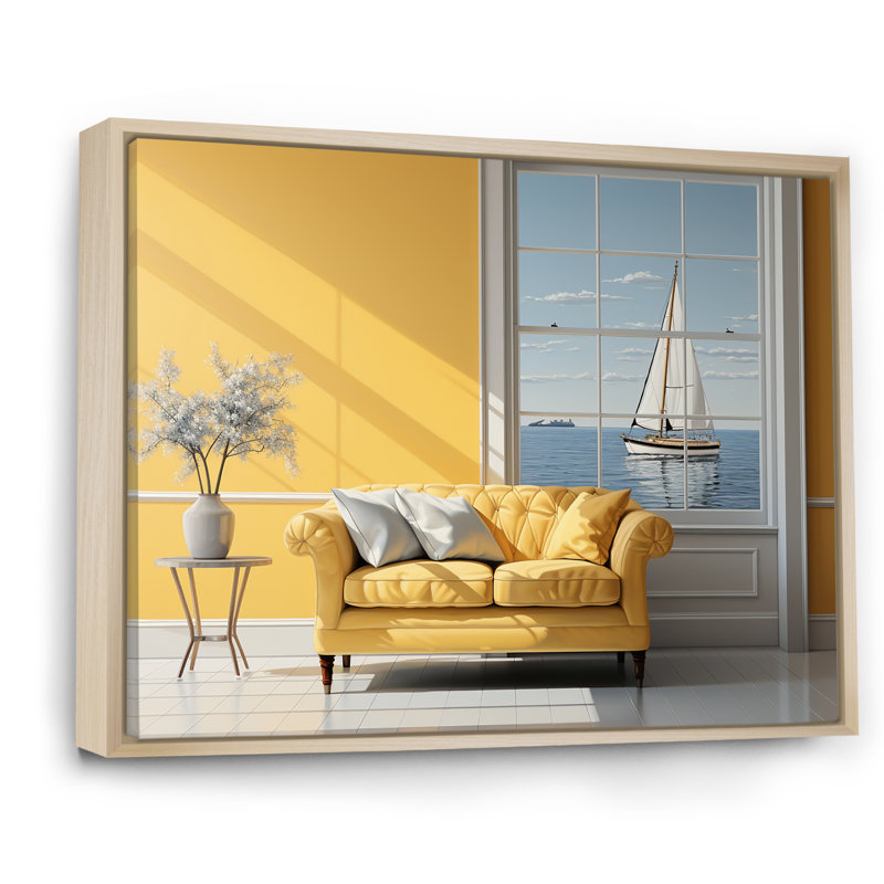 " Coastal Windows Horizon ", Natural Floater Framed, 16" H x 32" W