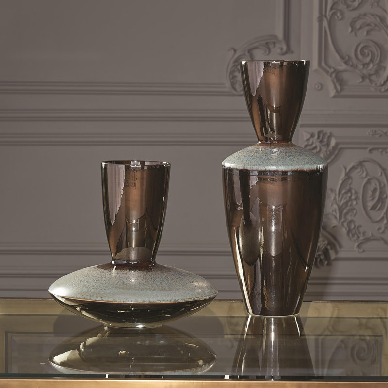 Marta's Vase-Bronze Reactive Blue, 13" H x 13.5" W x 13.5" D